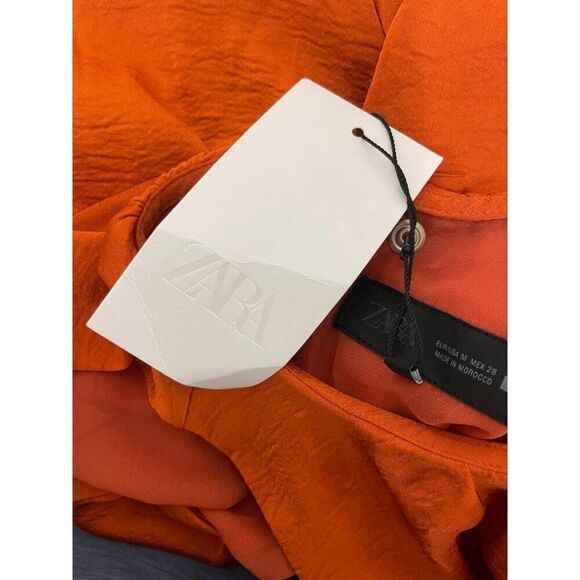 Zara Womens Midi Dress M Orange Sleeveless satin effect Side Slit 2544/313 NWT - Picture 5 of 10
